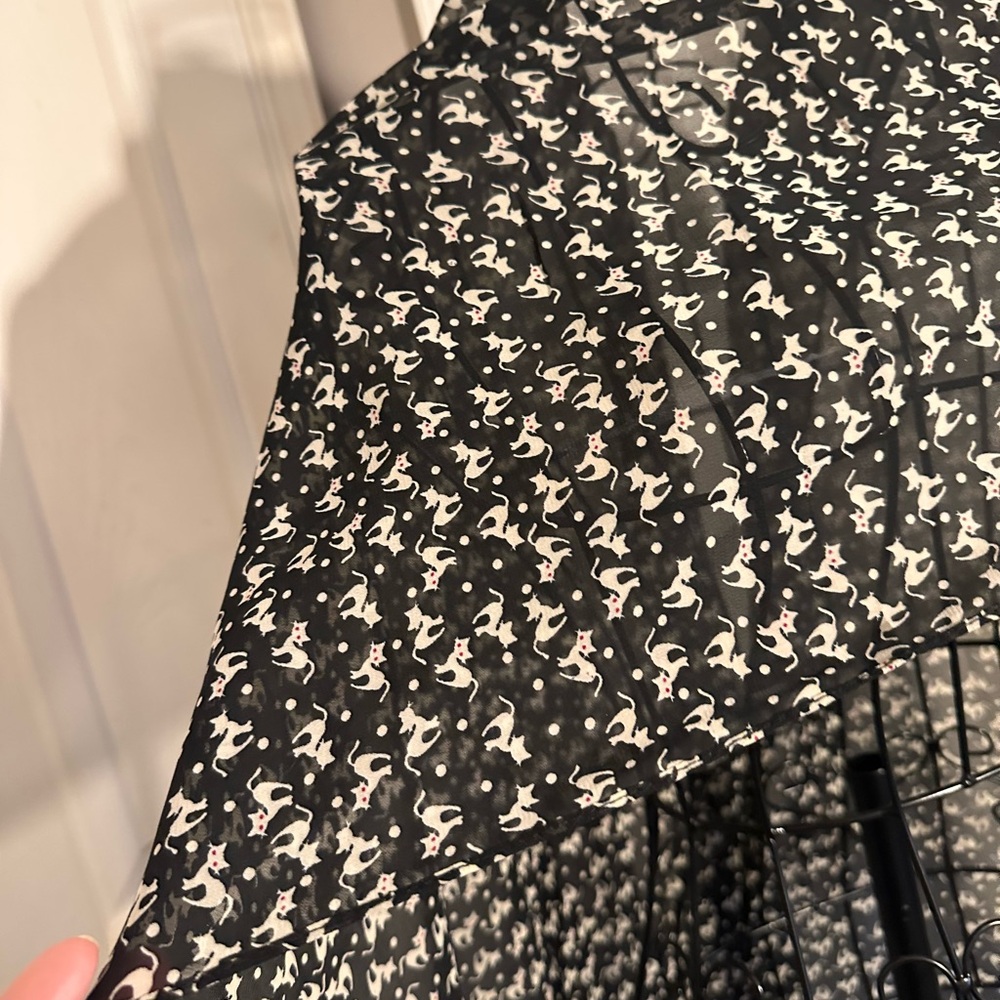 Black Sheer Scarf with White Cat Print